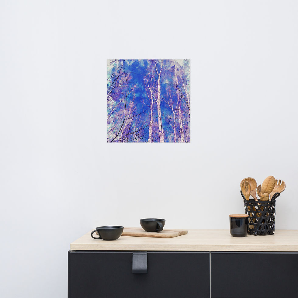 Thumbnail: Poster | Enhanced Matte Paper | Digital Paint, White Thin Trees On Blue (ID-104)