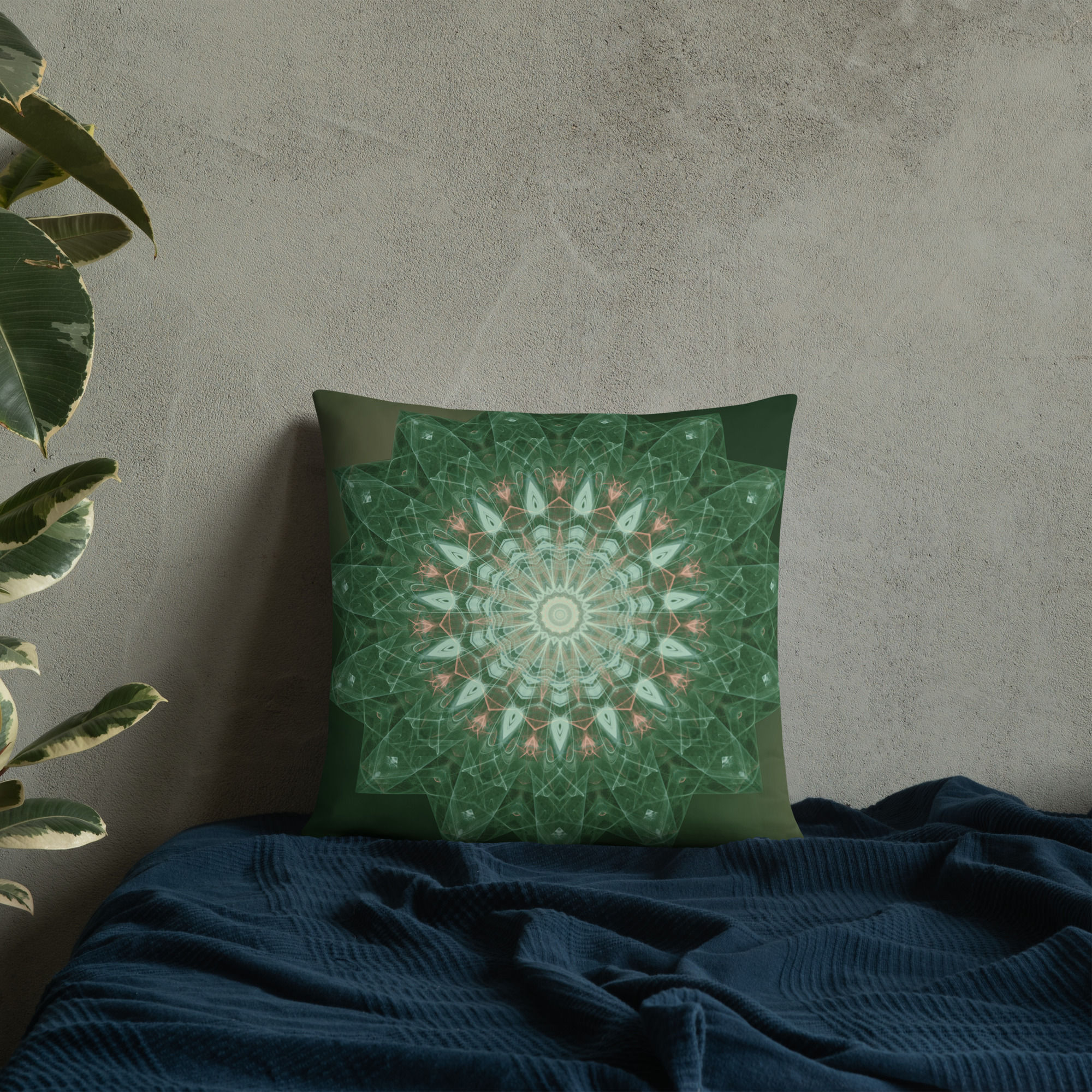 Basic Pillow | Abstract Mandala, Thin Lines Green Elegant (ID-195)