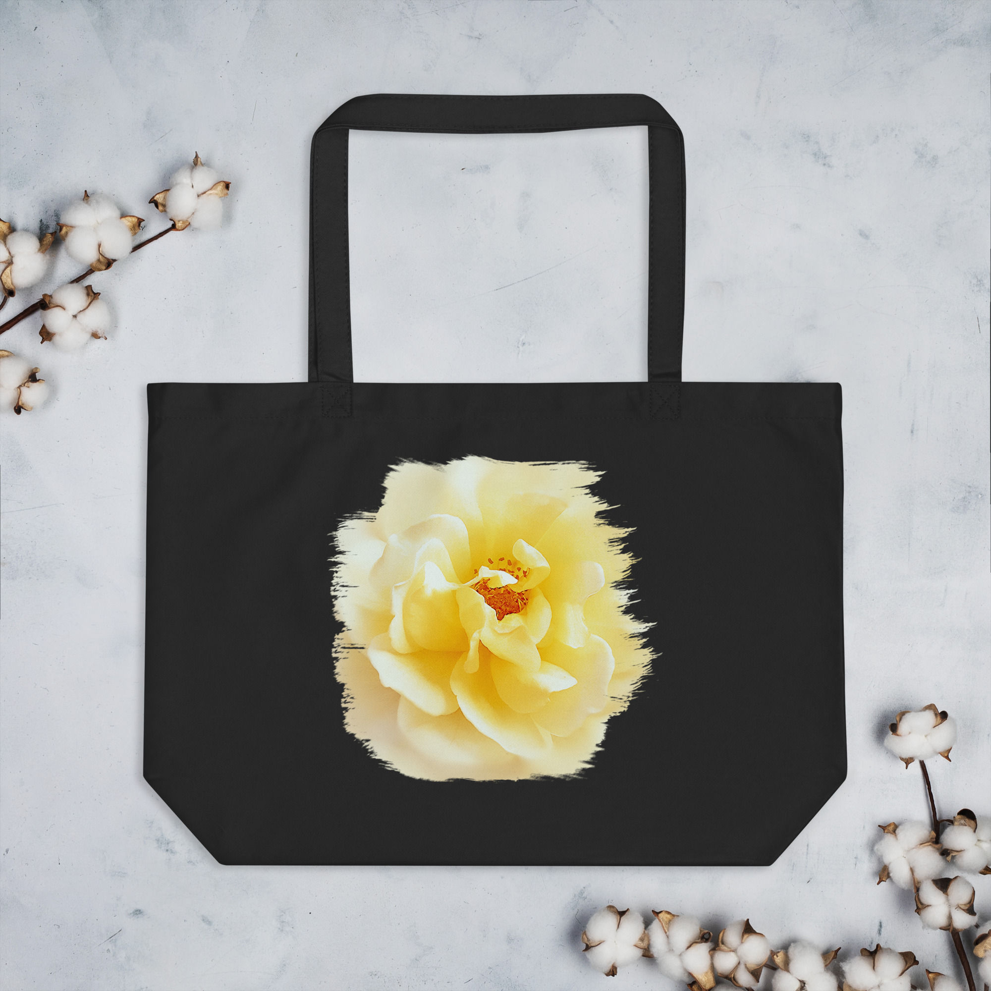 Tote Bag | Large Organic | Photo Edit, Soft Light Yellow Rose (ID-025)