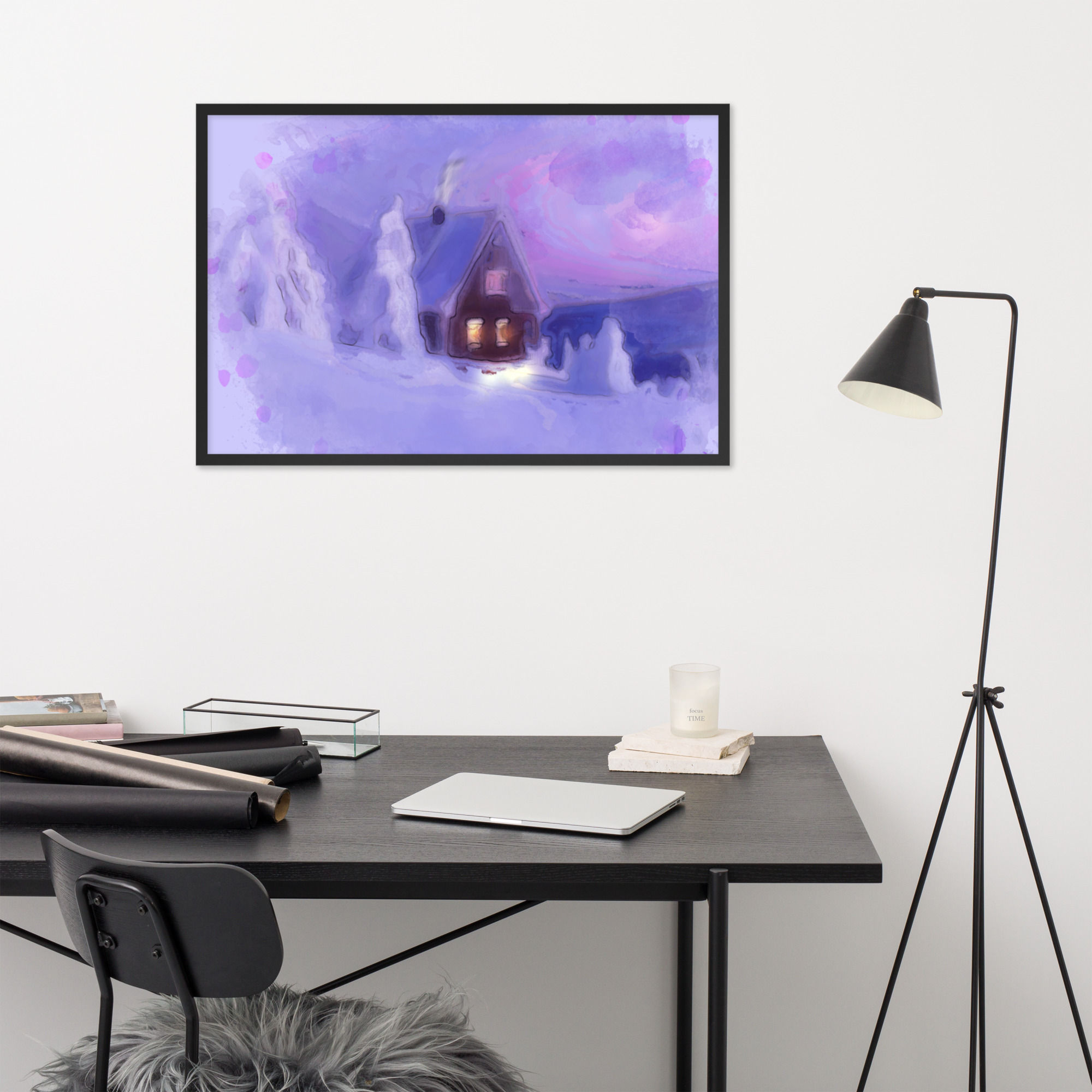 Framed Poster | Photo Paper | Digital Paint, Blue Winter Mountains (ID-190)