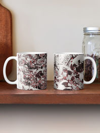 Coffee mug, nature inspiration print. First snow over red low branches (ID-080))