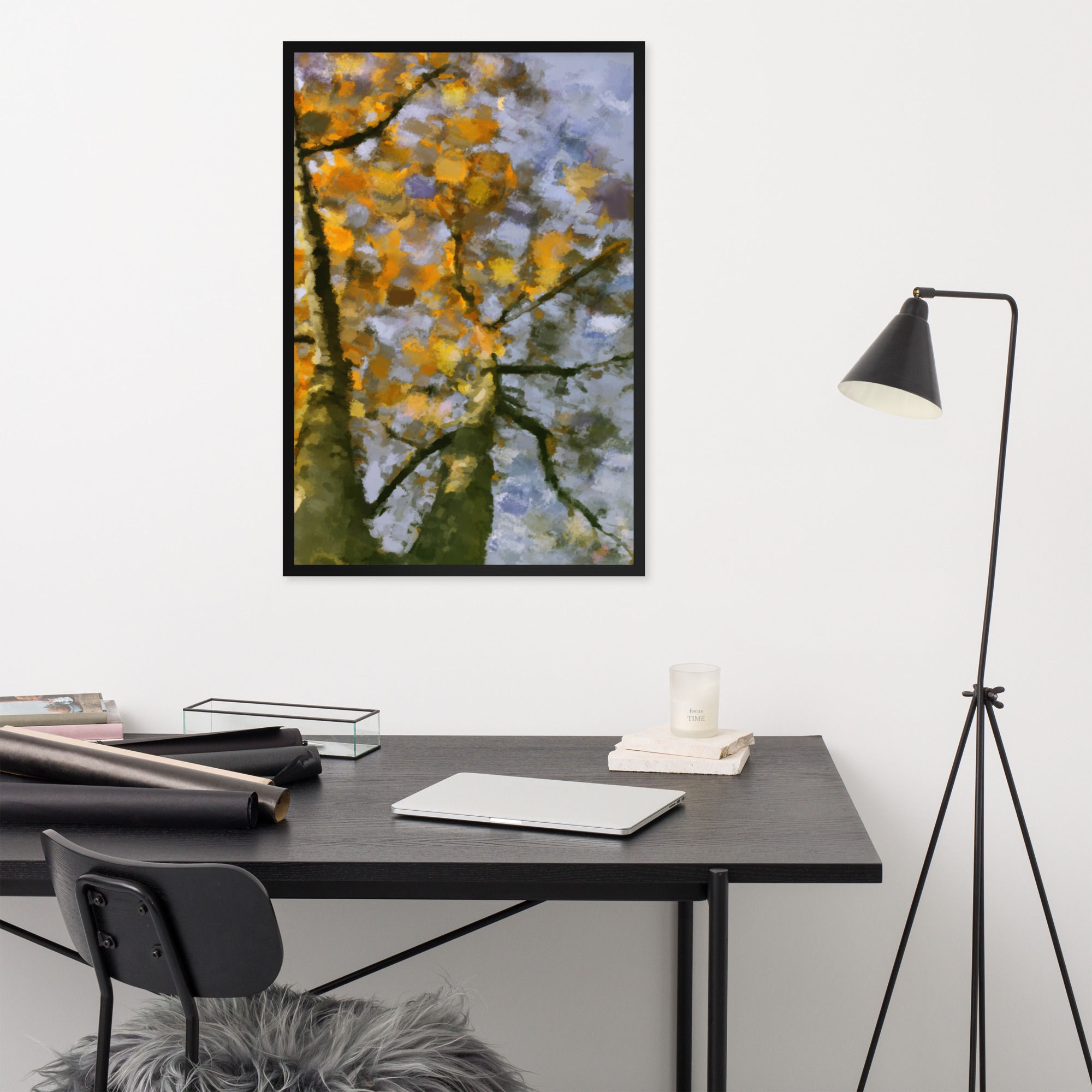 Framed Poster | Enhanced Matte Paper | Digital Paint, Twin Tree Yellow (ID-188)