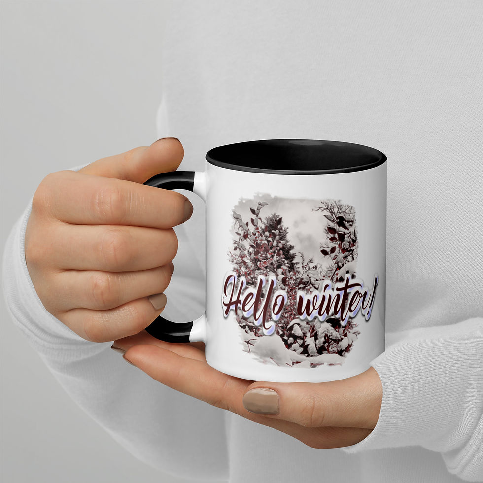 Thumbnail: Coffee Mug | Color Inside | Photo Edit, Winter White & Red Leaves (ID-080)