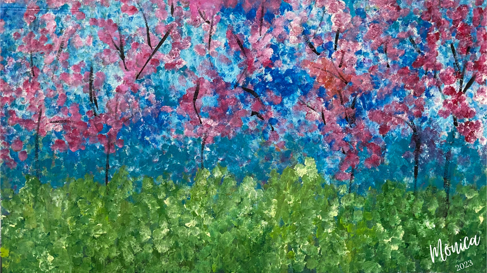 Pintura à óleo de cerejeiras em papel