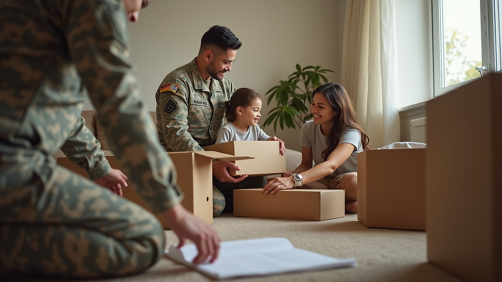 Eye-level view of a military family packing their belongings for relocation