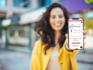 Woman holding a mobile phone featuring Now Interact's new Smart Widget