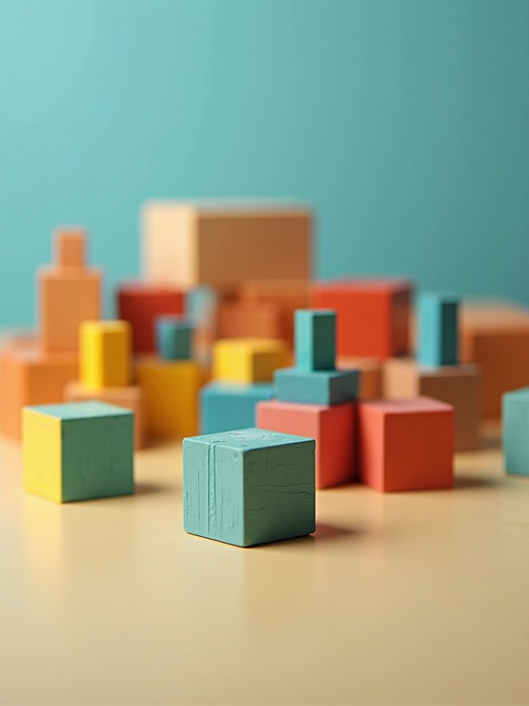 Abstract shapes and blocks symbolizing creative learning environments.