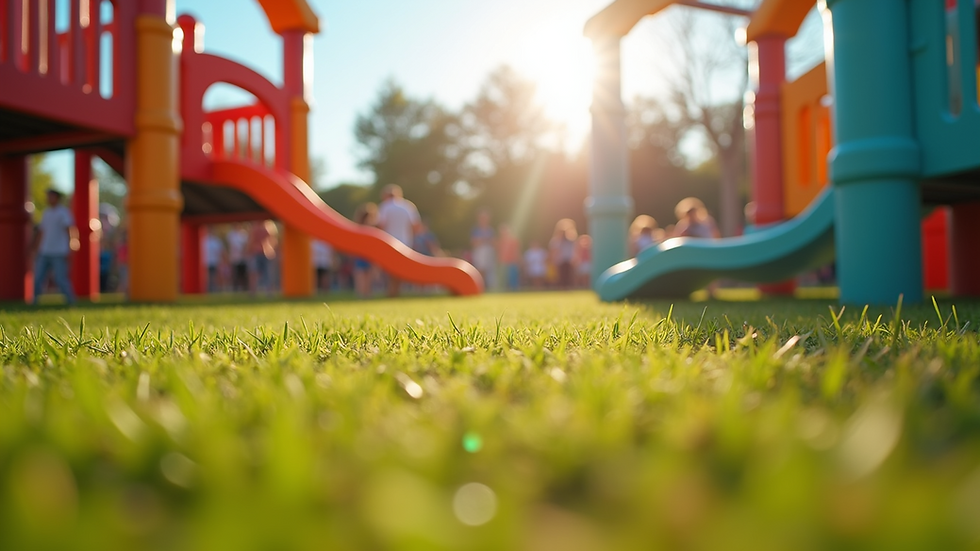 Eye-level view of a colourful play area set up for children at an event