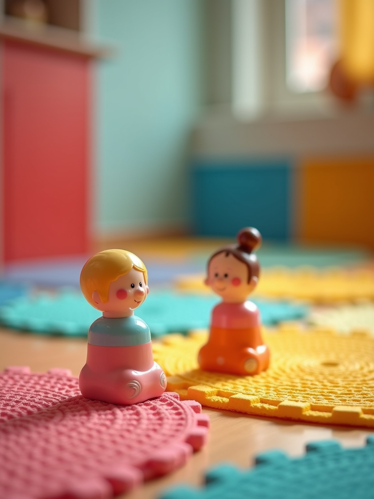 An abstract shot of a vibrant and safe play environment with detailed textures and professional equipment.