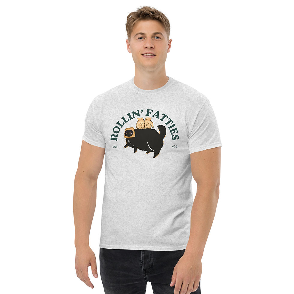Thumbnail: Rollin’ Fatties T-Shirt – Chubby Cats, Laid-Back Vibes