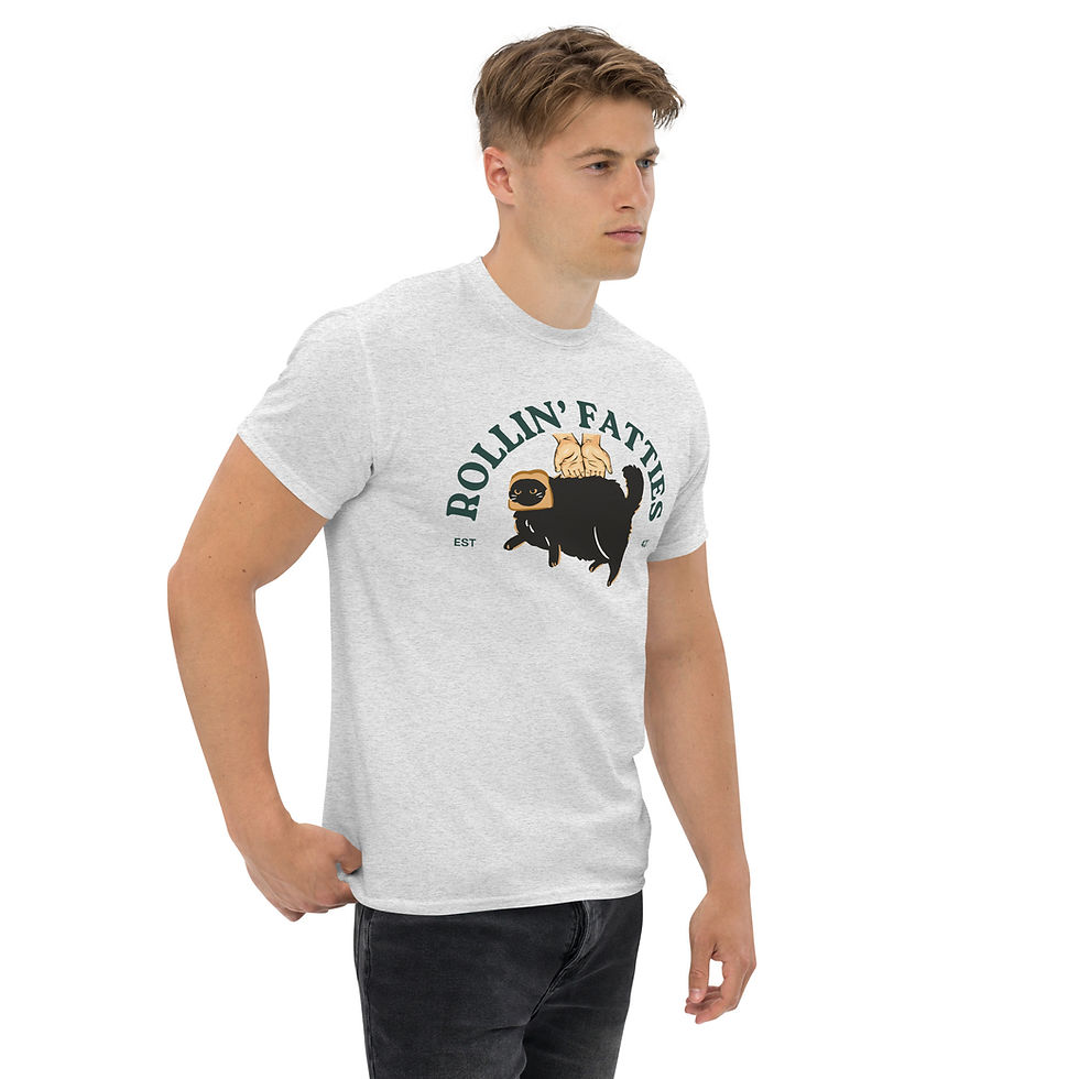 Thumbnail: Rollin’ Fatties T-Shirt – Chubby Cats, Laid-Back Vibes