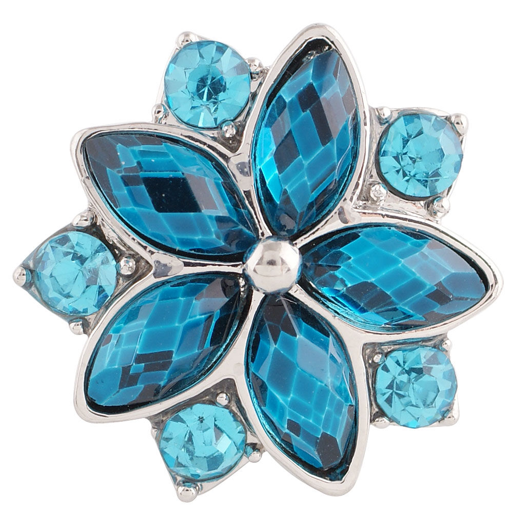 18mm/20mm Blue Rhinestone Flower w/Lt. Blue Rhinestone Trim Snap (1820-7200C)