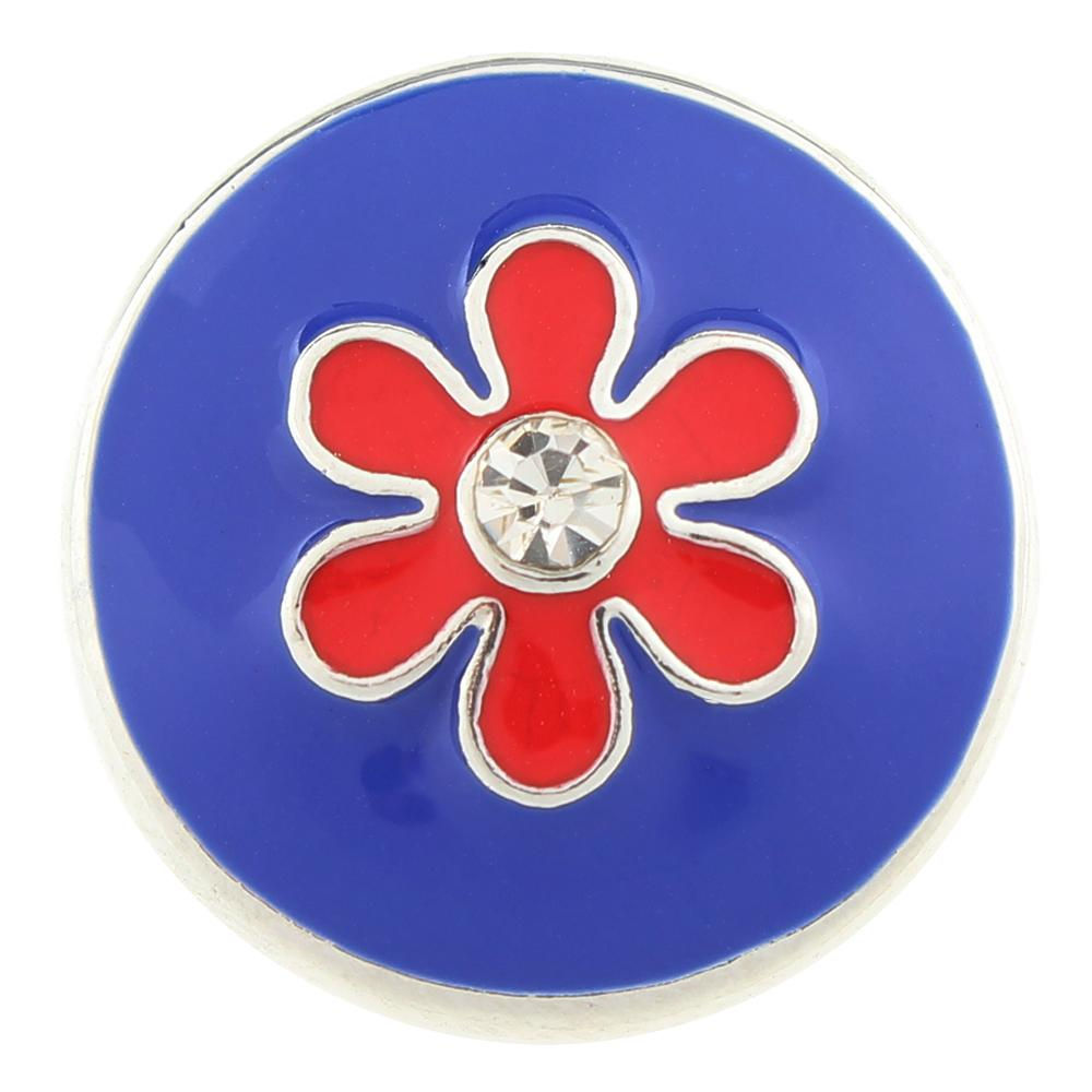 18mm/20mm Red Groovy Flower w/Blue Background Snap (1820-1081-E4)