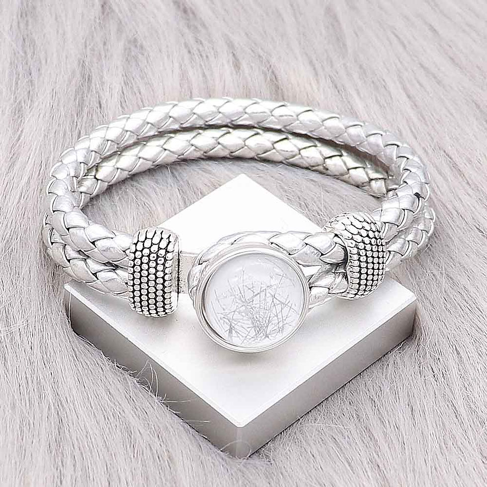 Thumbnail: 18mm/20mm Silver Braided Leather Bracelet (1820-0546-E12)