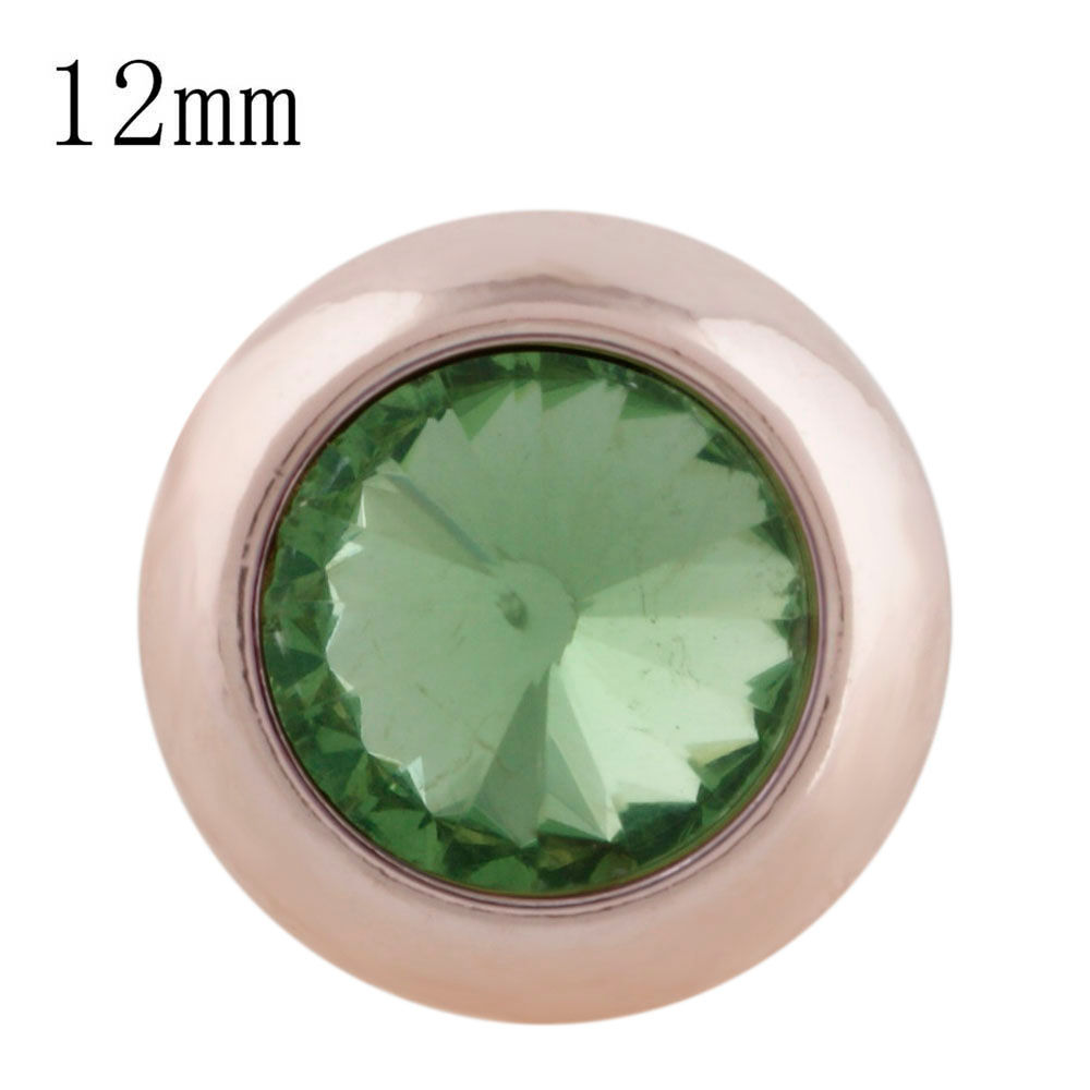 12mm Rose Gold Round w/Lt. Green Rhinestone Snap (12-9684-E2)