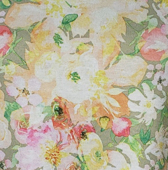 Thumbnail: LuLARoe Classic-T Yellow, Pink, White Flowers on Tan Shirt (7077-CLASSIC-XSM-E1)