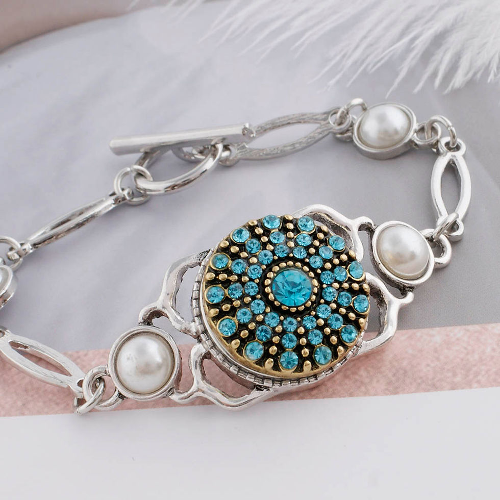 Thumbnail: BLEM - 18mm/20mm Antique Gold w/Turquoise Rhinestones Snap (1820-7501G-BLEM)