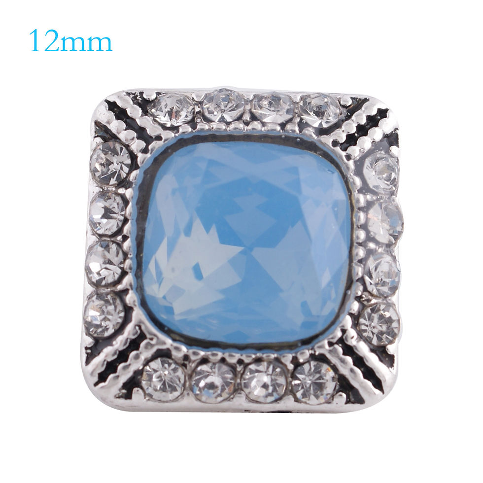 12mm Square w/Lt Blue Opaque Rhinestone Trim Snap (12-6158-E3)