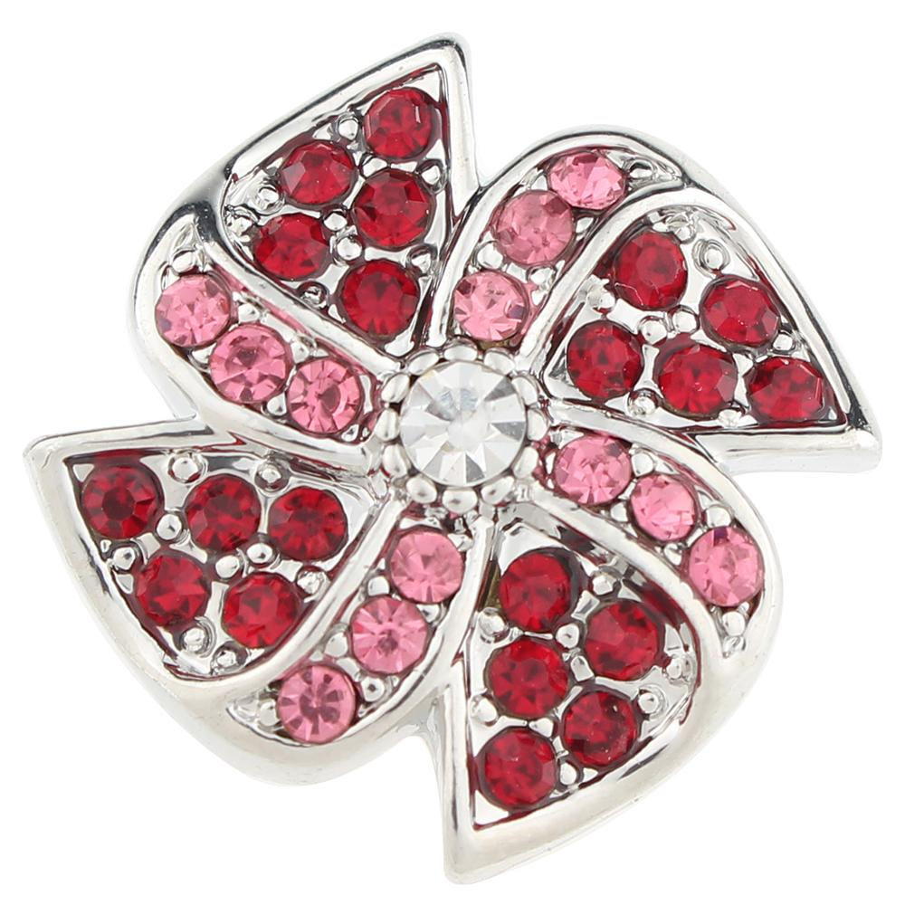 18mm/20mm Pink and Red Rhinestone Pinwheel Snap (1820-1203-J)