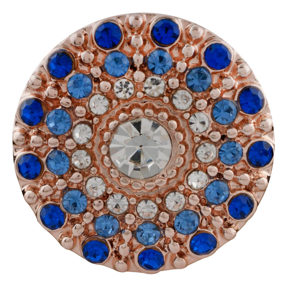 18mm/20mm Rose Gold 3-Layer Blue and White Rhinestone Snap (1820-7597RG-CO-E1)