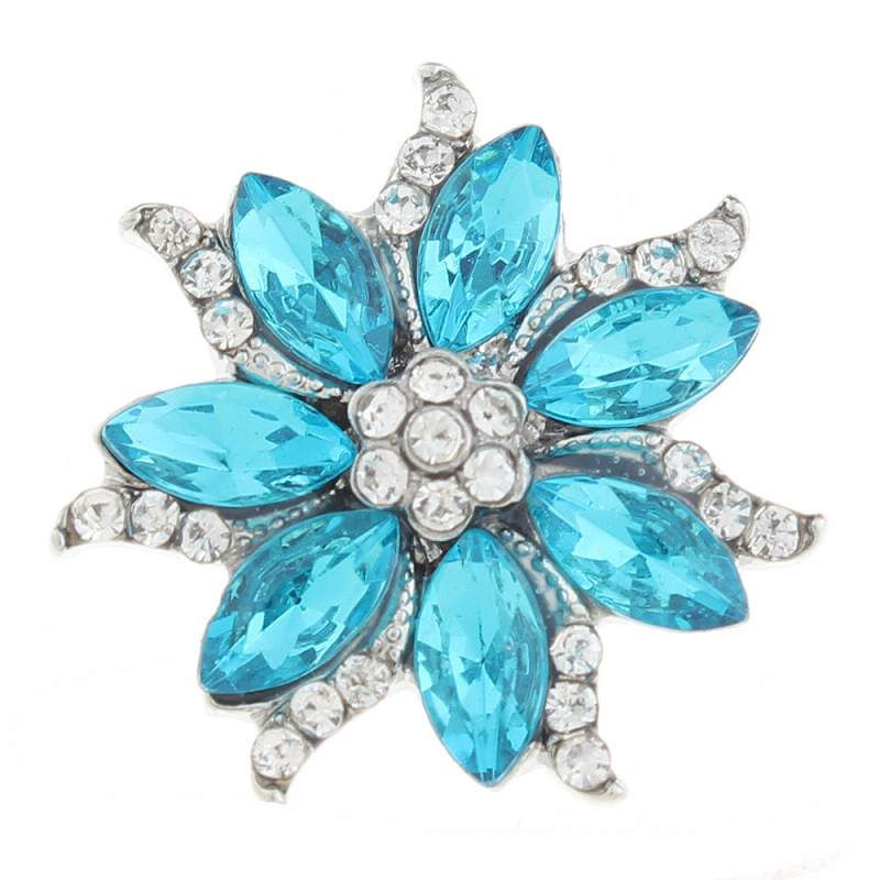 18mm/20mm Turquoise Rhinestone Flower w/Clear Rhinestone Sprays Snap(1820-8453J)