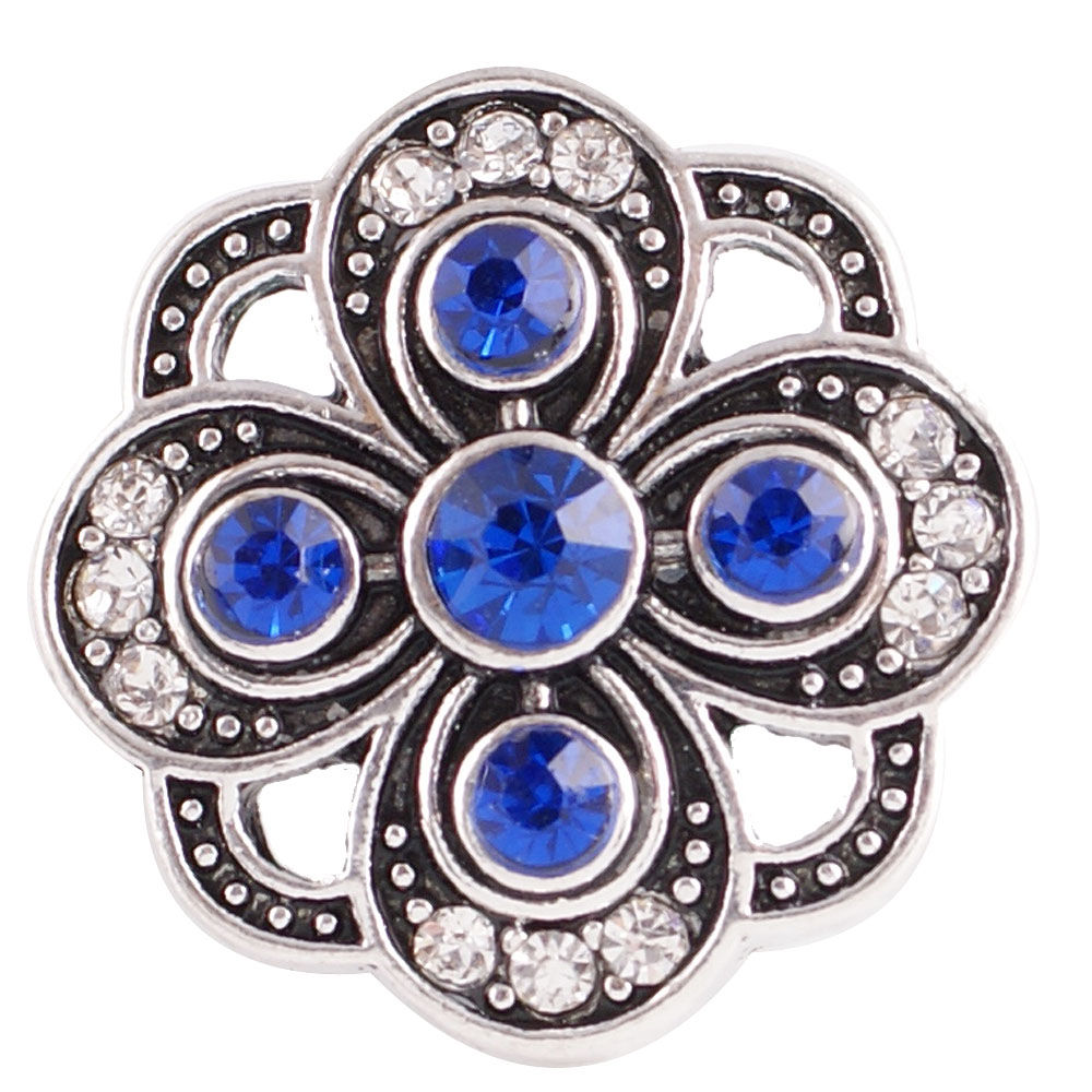 18mm/20mm Clover w/Blue Rhinestones Snap (1820-6065-E3)