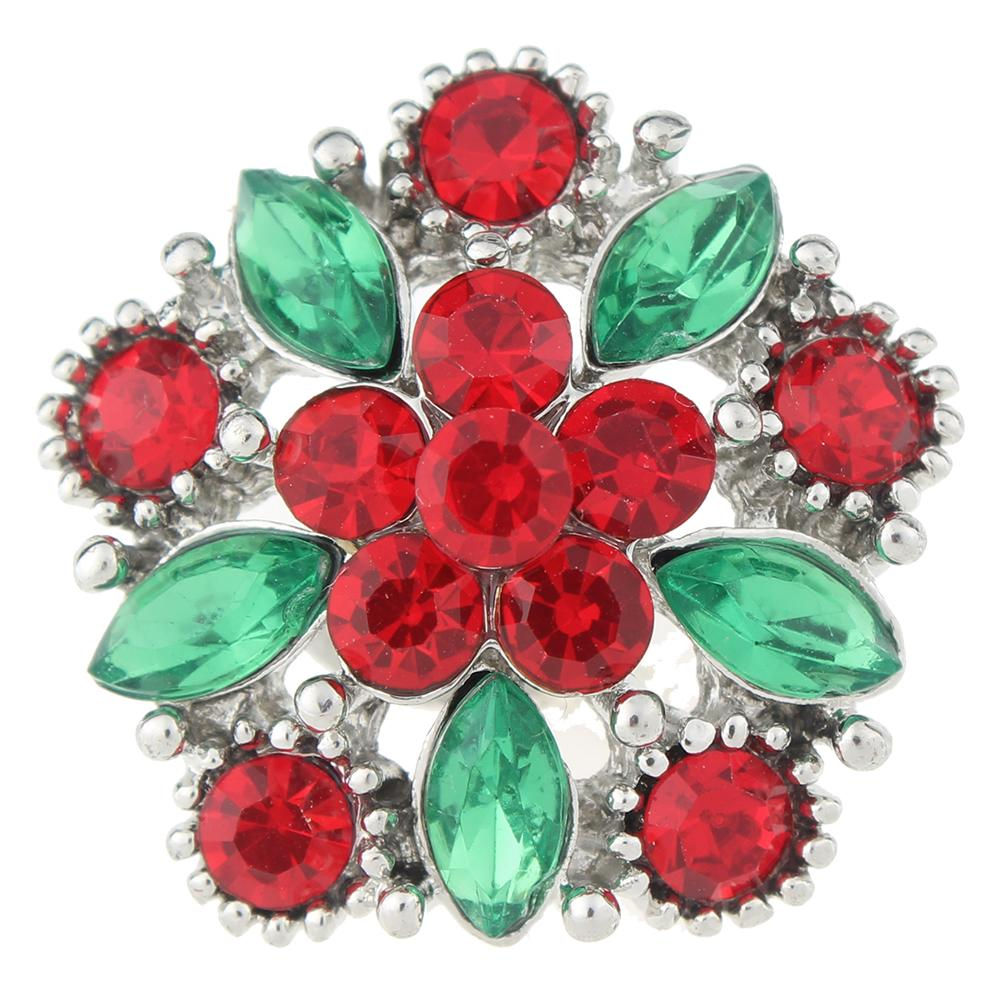 18mm/20mm Red and Green Rhinestone Flower Snap (1820-5387J)