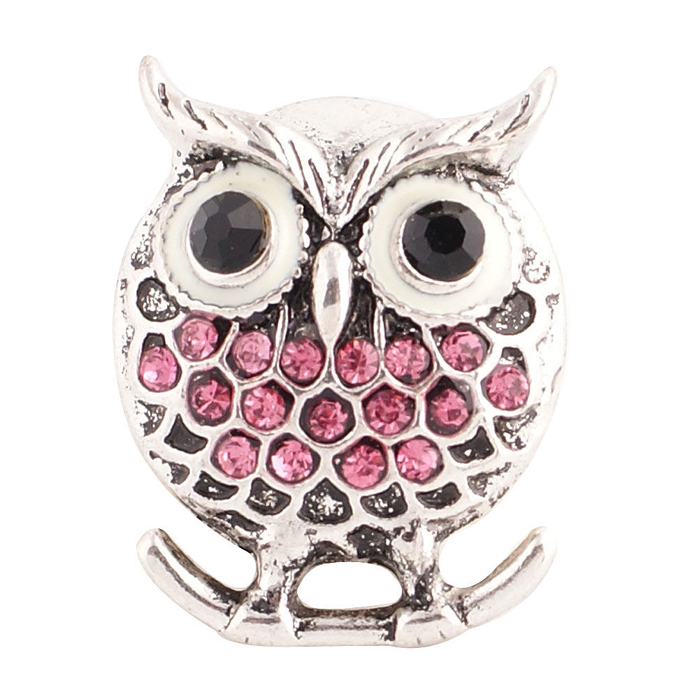 18mm/20mm Pink Rhinestone Owl on a Limb Snap (1820-8524C)