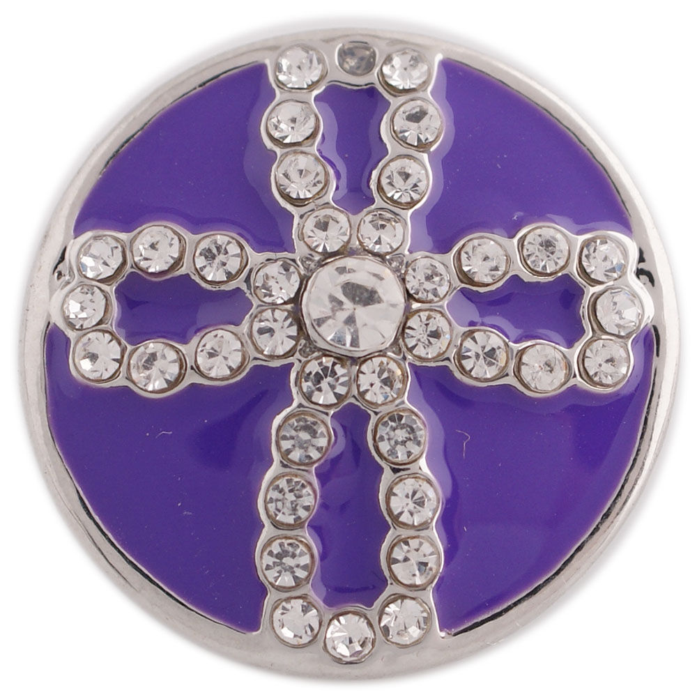 18mm/20mm Clear Rhinestone Cross w/Purple Background Snap (1820-8875C)
