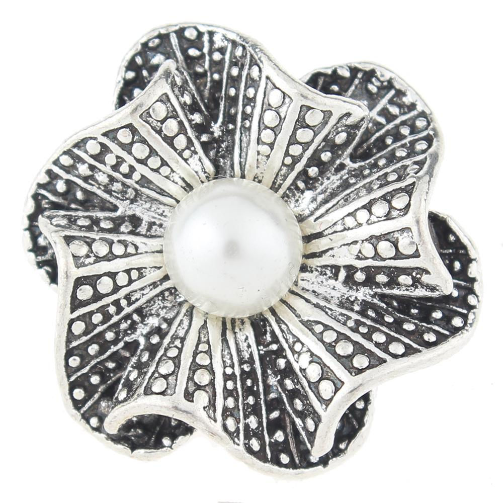 18mm/20mm Silver Wavy w/Center Pearl Snap (1820-4316J)