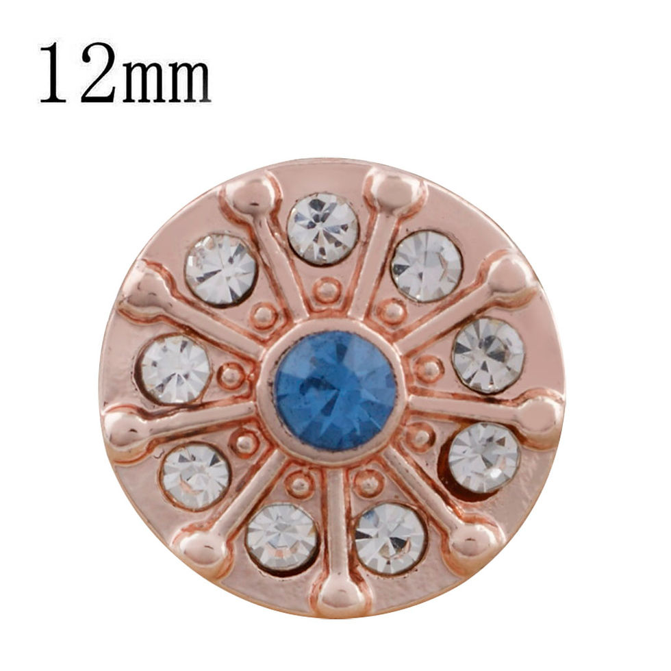 12mm Rose Gold w/Blue Center Stone Surrounded by Clear Stones Snap (12-9695P)