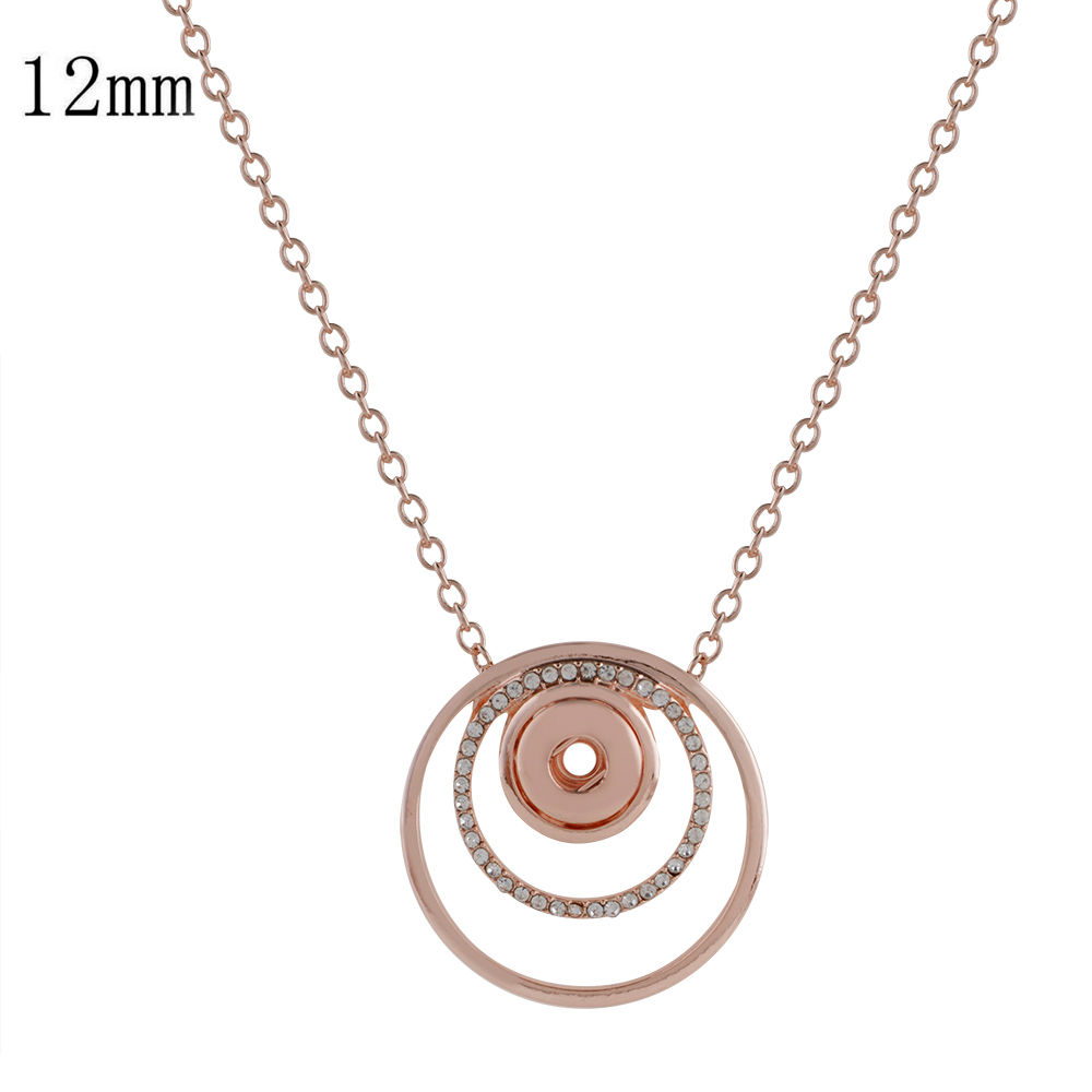 12mm Rose Gold Circle w/Rhinestones in 2 Circles Necklace (12-1157RG-CO-E2)