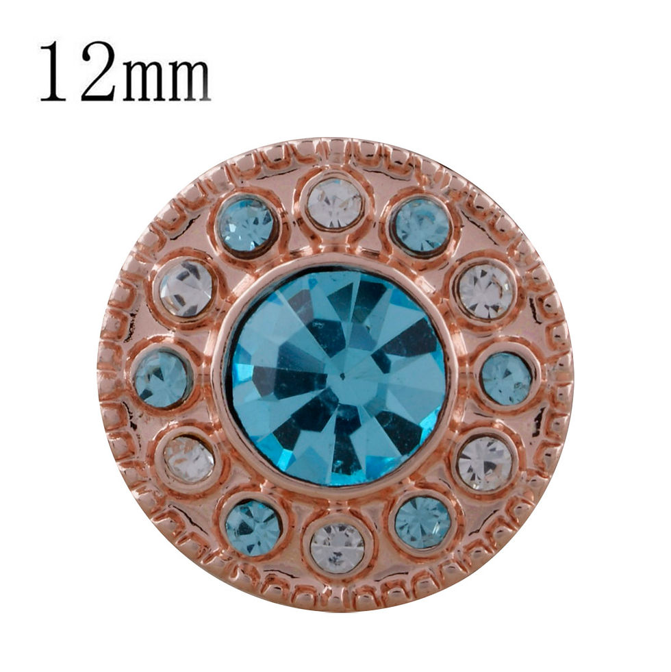 12mm Rose Gold w/Turq. and White Stones and Turq. Center Stones Snap (12~5225RG)