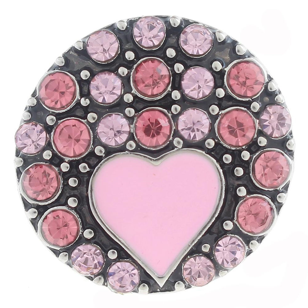 18mm/20mm Light and Dark Pink Rhinestone w/ Pink Heart Snap (1820-0737J)