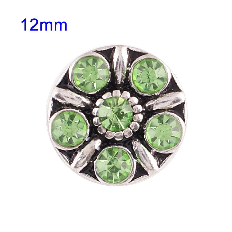 12mm Pie Cuts Snap w/Green Rhinestones (12-6011P)