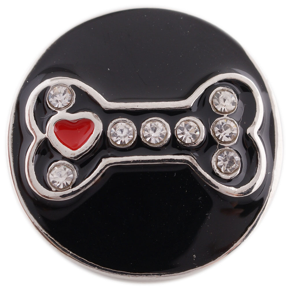 18mm/20mm Clear Rhinestone Black Bone on Black Background Snap (1820-8971-E14)