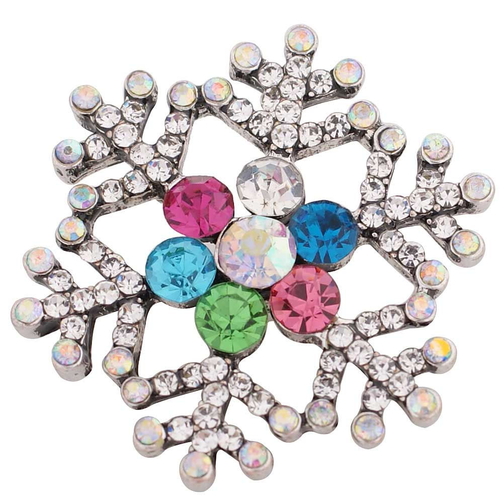 18mm/20mm Clear Rhinestone Snowflake w/Multi Color Center Snap (1820-8771-E3)