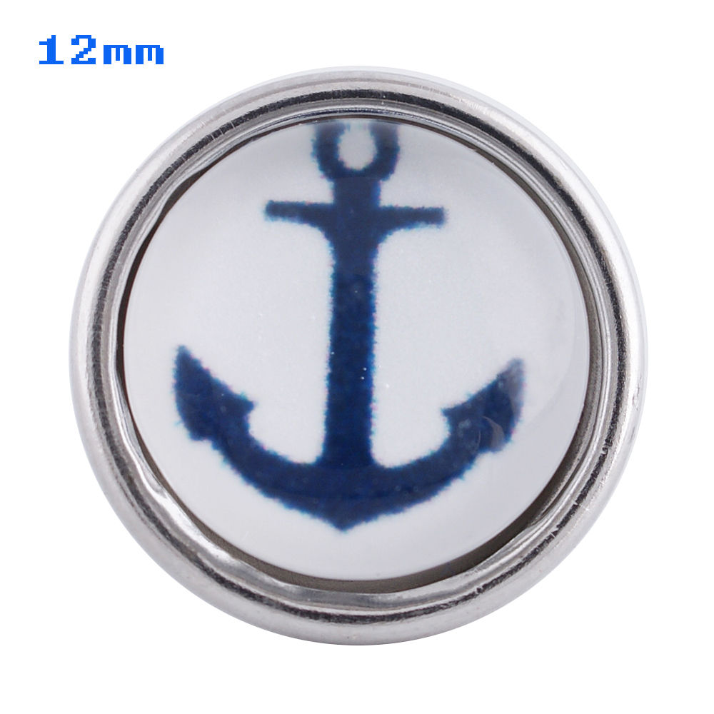 12mm Blue Anchor w/White Striped Background Snap (12-0017-CO)
