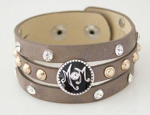 Thumbnail: 18mm/20mm Tan PU Leather Triple-Slit w/ Metal Studs Bracelet (1820-0836BZCO-E4)