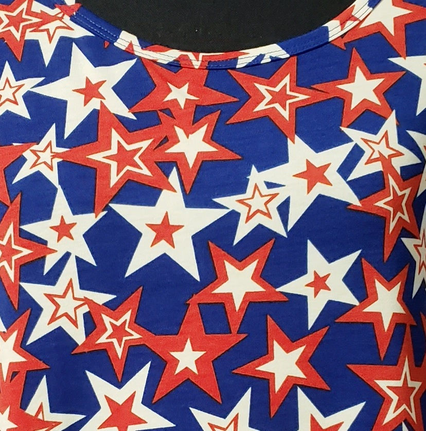 Thumbnail: LuLaRoe Irma Red, White and Blue Star Shirt (7104-IRMA-LARGE-E1)