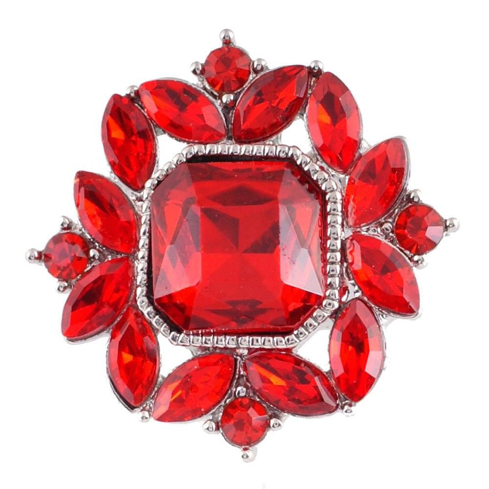 18mm/20mm Large Red Square Rhinestone w/Rhinestone Frame Snap (1820-7052-E1)