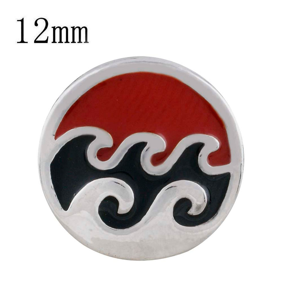 12mm White and Black Wave w/Red Background Snap (12-6310P)