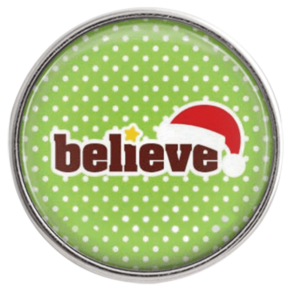 18mm/20mm Green BELIEVE Glass Snap w/Santa Hat (1820-1087-E18)