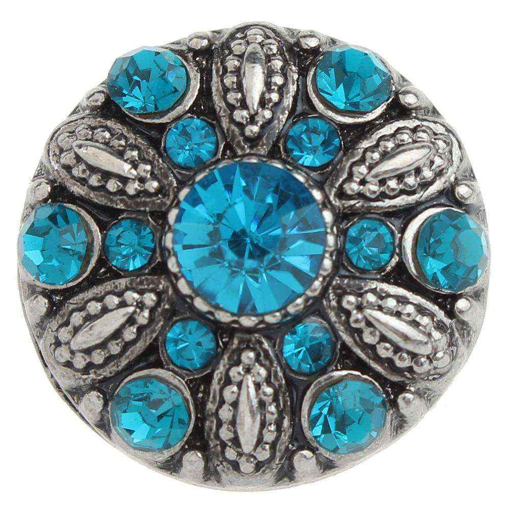 18mm/20mm Metal Flower w/ Turquoise Rhinestones In Between Snap (1820-1102J)
