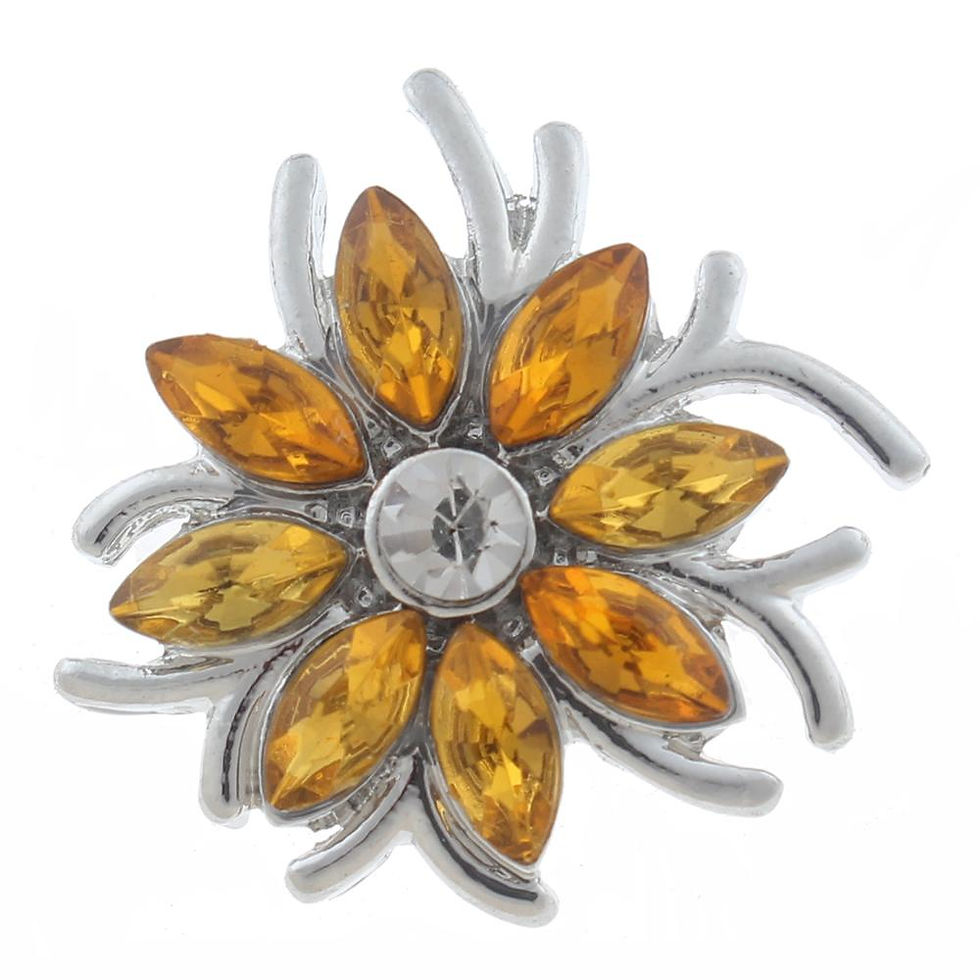 18mm/20mm Golden Yellow Rhinestones Flower w/Silver Sprays Snap (1820-6413J)