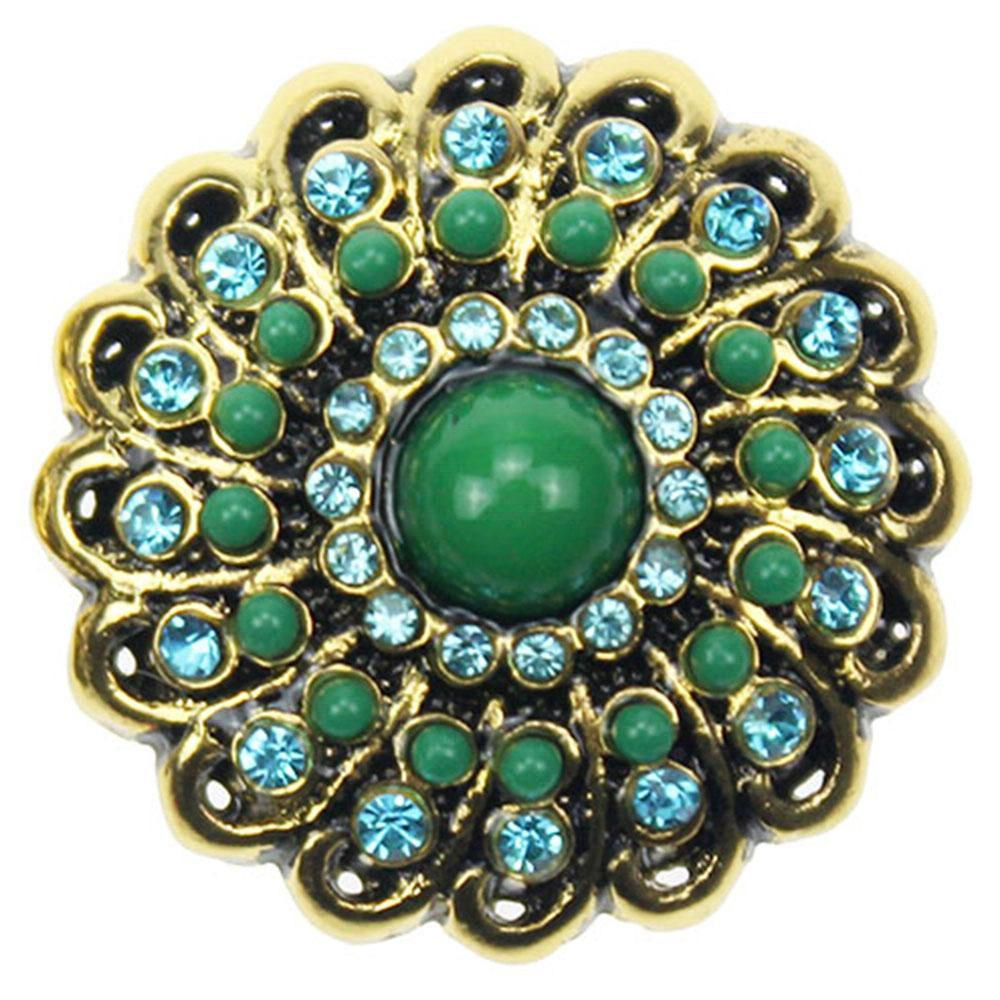 18mm/20mm Green Beads and Turquoise Rhinestone Fan Snap (1820-8188-J)