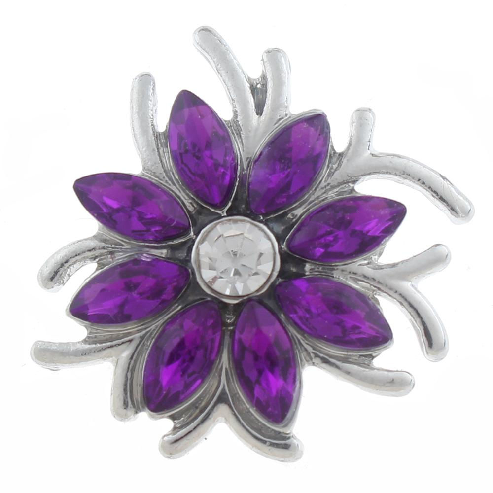 18mm/20mm Purple Rhinestones Flower w/Silver Sprays Snap (1820-6407J)