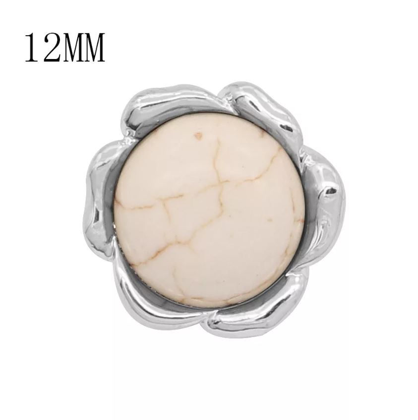 12mm White Turquoise Stone Flower Snap (12-7121P)