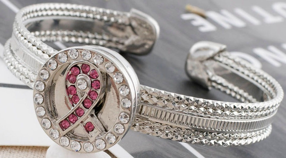 Thumbnail: 18mm/20mm Pink and White Rhinestone Ribbon Snap (1820-9788-E4)