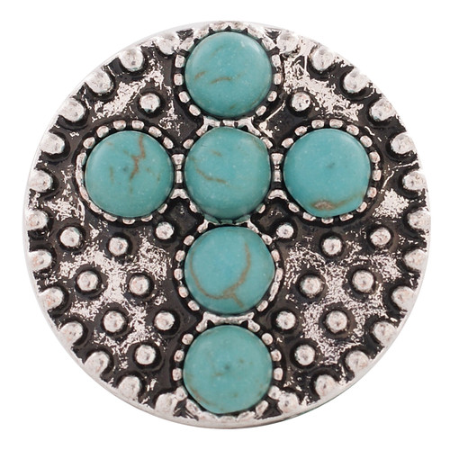 18mm/20mm Turquoise Stones Cross w/Dimpled Background Snap (1820-8568C ...